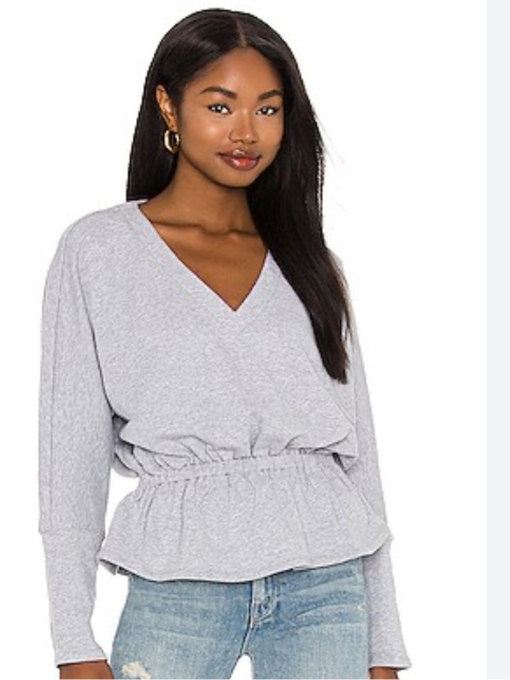 7FAMK Gray V-Neck Peplum Sweatshirt